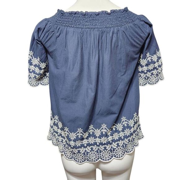 Abercrombie & Fitch vintage eyelet of shoulder top navy white small - Picture 6 of 10